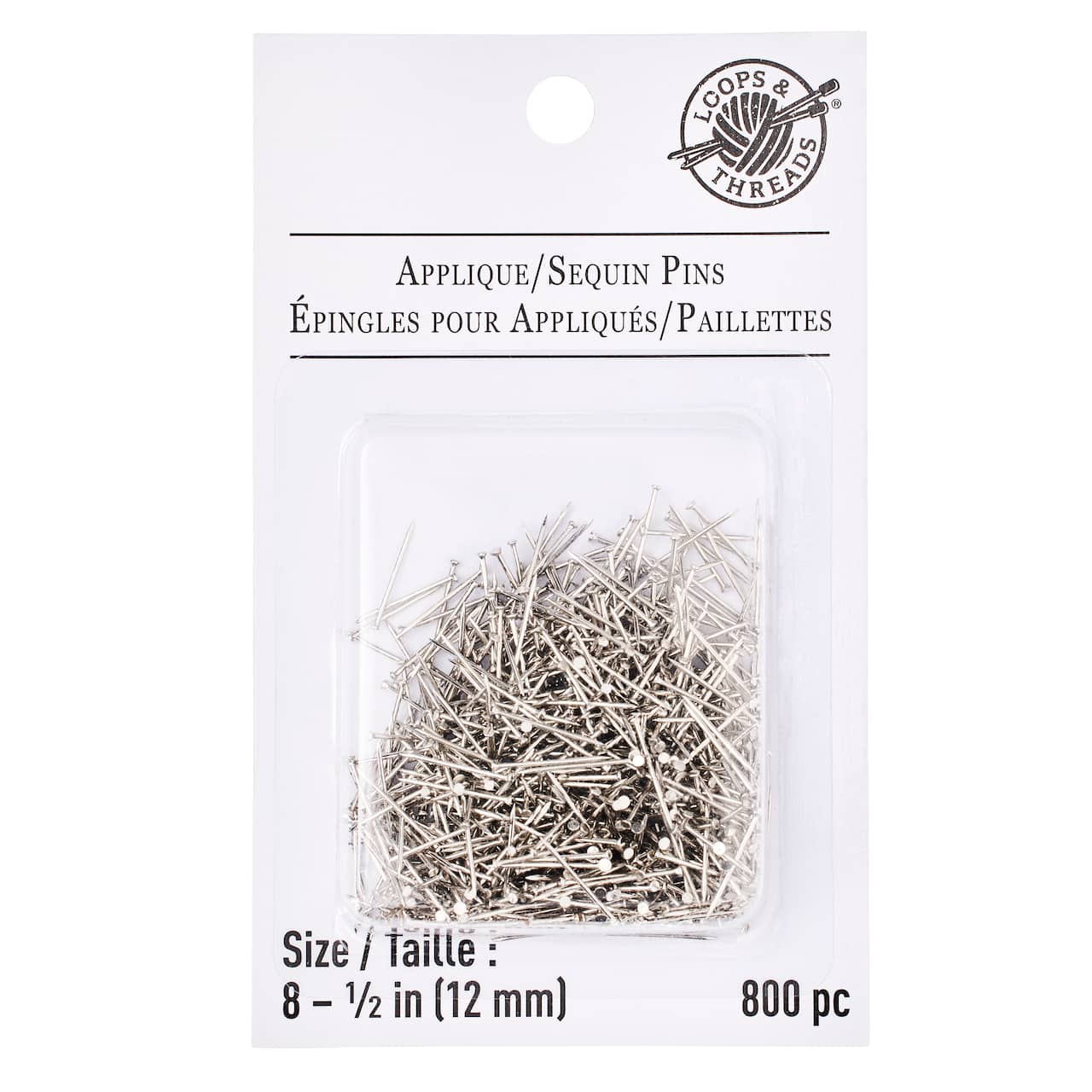 12 Packs: 800 ct. (9,600 total) 1/2" Nickel Applique/Sequin Pins by Loops & Threads®